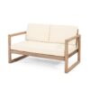 4 Pieces Acacia Wood Patio Furniture Set, Outdoor Furniture With Coffee Table, Patio Conversation Set Deep Seating With Soft Cushion, Porch Chairs For Backyard Porch Balcony - Brown Wash / Beige - Image 14