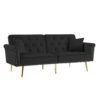 Velvet Tufted Sofa Couch With 2 Pillows And Nailhead Trim - Black - Image 6