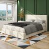 Anna - Queen Patented 2 Drawer Storage Bed, Upholstered Wingback - Ivory Velvet - Image 8