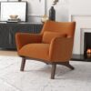 Brayden - Mid-Century Modern Velvet Armchair - Burnt Orange / Wood - Image 9