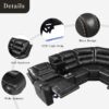 Manual Reclining Sectional Sofa Set L Shaped Symmetrical Motion Sofa Corner Couch Sets With Storage Boxes, 4 Cup Holders And LED Light Strip For Living Room - Black - Image 6