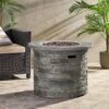 Transitional Outdoor 32" Round Propane Fire Pit Table, Lightweight Concrete Construction - Stone Gray - Image 3