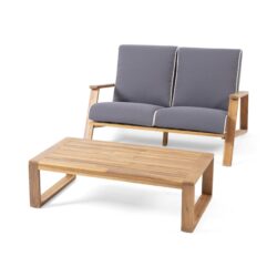 Paloma - Contemporary Loveseat And Coffee Table Set With Weather Resistant Cushions - Gray