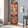 Corner Curio Cabinet With 5 Shelves And Lighting System (E26 Light Bulb Not Included) - Oak - Image 19