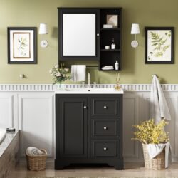 Bathroom Vanity With Sink, Modern Elegant Bathroom Storage Cabinet With 3 Drawers And Adjustable Shelves, Freestanding Vanity Set With Mirror Cabinet, Single Sink Bathroom Vanity - Black