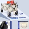 Folding Wagon, Heavy Duty Utility Beach Wagon Cart For Sand With Big Wheels, Adjustable Handle & Drink Holders For Shopping, Camping, Garden And Outdoor - Antique White / Gray - Image 11