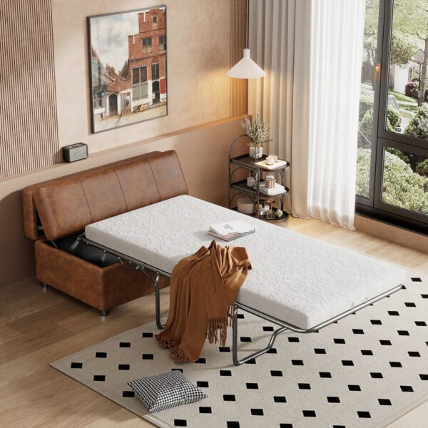 Twin Size Folding Ottoman Sleeper Bed With Mattress Convertible Guest Bed - Brown