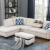 Alger - Wide Left Hand Facing Sofa & Chaise With Ottoman - Beige - Image 9