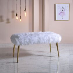 Bagley II - Faux Fur Bench - White / Gold