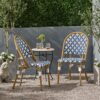 Elegant French Bistro Chair Set With Durable Aluminum Frame And Polyethylene Rattan - White / Navy - Image 2