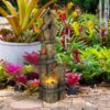 Outsunny - Outdoor Fountain With Birdhouse, Cascading Garden Waterfall Bird Bath With 3 Tier Rustic Tree Trunk / Log Design, LED Lights For Porch, Deck, Yard Decor - Brown - Image 2