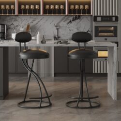 Bar Stools Upholstered Counter Height Barstools For Kitchen Island (Set of 2) Modern Leather Dining Chairs With Footrest - Black