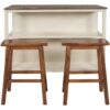 Solid Wood Rustic 3 Piece Stationary Kitchen Island Set With 2 Seatings, Rubber Wood Butcher Block Dining Table Set Prep Table Set With 2 Open Shelves For Small Places - Walnut / Cream White - Image 12
