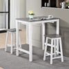 3 Pieces Counter Set Hanging Stool Easy To Clean For Small Space - Antique White / Sandstone - Image 3