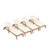 Versatile Chaise Lounge With Wheels Acacia Wood Recliner For Patio - Cream - Image 9
