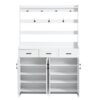 Minimalist 4 Door Shoe Cabinet With Coat Rack, Spacious Top, 3 Drawers, 8 Shelves, Metal Hooks And Handles For Hallway - White - Image 11