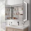 36" X 30" Medicine Cabinet With LED Vanity Mirror, Anti-Fog, Recessed Or Surface Mount, Waterproof, Dimmable, Aluminum 3000K~6000K Lighted Double Door Bathroom Cabinet With Touch Switch - Silver - Image 4