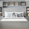 Queen Size Bed With All In One Cabinet, Shelf And Sockets, Twin Long Trundle - Gray - Image 15
