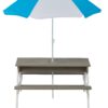 Wooden Kids Picnic Table, Sand And Water Table With Umbrella, Activity Table For Outdoor Backyard Patio Play - White / Gray - Image 15