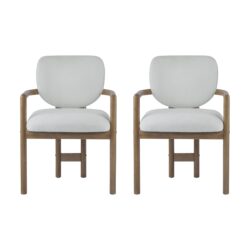 Dining Chairs (Set of 2) Upholstered Arm Chairs, Rubber Wood Accent Chairs - White