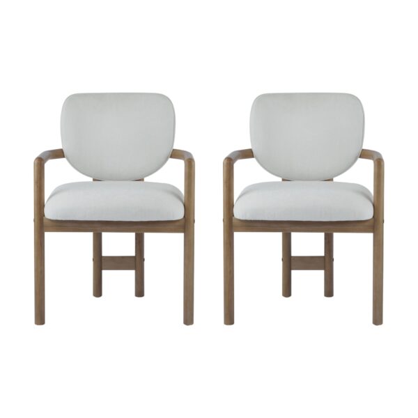 Dining Chairs (Set of 2) Upholstered Arm Chairs, Rubber Wood Accent Chairs - White