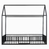 Twin Size Metal House Bed With Fence And Door - Black - Image 14