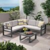 Dursley - Outdoor Aluminum V Shape Sofa Sectional - Beige / Gray - Image 2