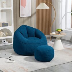 Bedding Bean Bag Sofa Chair High Pressure Foam Bean Bag Chair Adult Material With Padded Foam Padding Compressed Bean Bag With Footrest - Blue