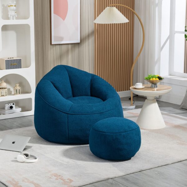 Bedding Bean Bag Sofa Chair High Pressure Foam Bean Bag Chair Adult Material With Padded Foam Padding Compressed Bean Bag With Footrest - Blue