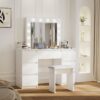 Large Vanity Tables With Mirror And Light - Matte White - Image 6