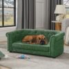 Contemporary Pet Sofa With Arc Shaped Backrest And Armrests Breathable Linen Soft Cushion - Green - Image 5