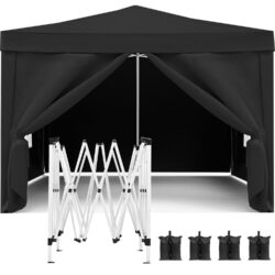 10'X10' Folding Canopy With 4 Removable Sidewalls Outdoor Event Shelter UPF 50+ Gazebo Portable Tents For Parties Beach Camping Wedding Ez Pop Up Canopy 4 Pieces Weight Bag + Carry Bag - Black
