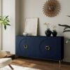 Modern Lacquered 4 Door Wooden Cabinet Sideboard Buffet Server Cabinet Storage Cabinet, For Living Room, Entryway, Hallway, Office, Kitchen And Dining Room - Navy Blue - Image 2