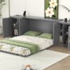 Queen Size Murphy Bed With Shelves, Cabinets And USB Ports - Gray - Image 14