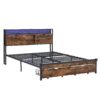 Modern Full Size Metal Platform Bed Frame With Wooden Headboard USB Charging Station Storage Drawers LED Lights - Black / Brown - Image 8