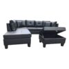 3 Piece Sofa With Left Chaise Lounge And Storage Ottoman, 2 Throw Pillows - Black - Image 7