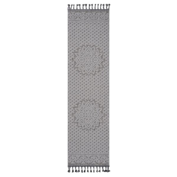 Guros - 2' X 8' Medallion Indoor / Outdoor Area Rug - Gray / White