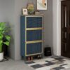 3 Door Metal Shoe Rack, Freestanding Modern Shoe Storage Cabinet With Metal Rattan, Particle Board For Entryway - Blue Gray - Image 4