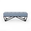 Upholstered Ottoman With Button Tufted Waffle Stitch And Black Geometric Legs - Light Blue - Image 5