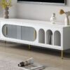 Modern TV Stand For Up To 70" TV, Entertainment Center TV Media Console Table, With 3 Shelves And 2 Cabinets, TV Console Cabinet Furniture For Living Room - White - Image 8