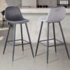 Bar Stools (Set of 2) Velvet Barstool Modern Counter Bar Height Chair With Back, Sturdy Metal Legs & Footrests, Island Stool For Kitchen Bar - Dark Gray - Image 18