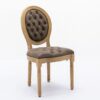 French Style Solid Wood Frame Antique Painting, Hand-Pulled Buckle Decoration Artificial Leather Dining Chair With Nailhead Trim, Wood Legs, Density Foam, Steel Spring Inner (Set of 2) - Brown - Image 4