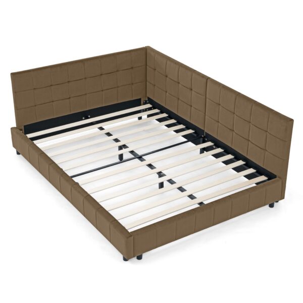 Mid Century Full Size Upholstered Bed Frame With Tufted Backrest And Armrests - Brown