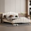 Queen Size Platform Bed With Thick, Stylish Stripe Decorated Bedboard And Elegant Leg - Beige - Image 11