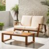 Paloma - Loveseat And Coffee Table Set With Adirondack Design Acacia Wood And Waterproof Fabric - Teak / Beige - Image 8