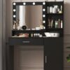 Vanity Desk With Mirror & Light, Large Drawer Three Level Storage Dresser, 3 Lighting Modes Adjustable Brightness, Bedroom Dressing Table - Black - Image 3