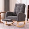 Accent Rocking Chair With Footrest High Back Rubber Wood Rocking Legs Bedroom Living Space - Gray - Image 10