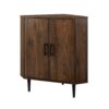 Contemporary 2 Door Mixed-Material Corner Accent Cabinet - Dark Walnut - Image 3