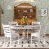 5 Piece Retro Functional Dining Table Set With Extendable Round Table And Upholstered Chairs - Antique White - Image 3