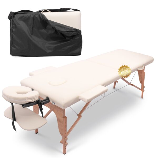 Massage Table Portable Massage Bed Lash Bed With Carrying Case Spa Table Height Adjustable, Salon Bed Face Cradle Bed - Cream